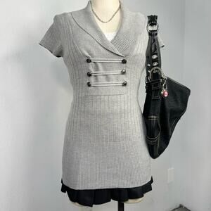 Coquette Sweater Top Tunic Gray Size Small Short Sleeve Fitted Officecore Fall